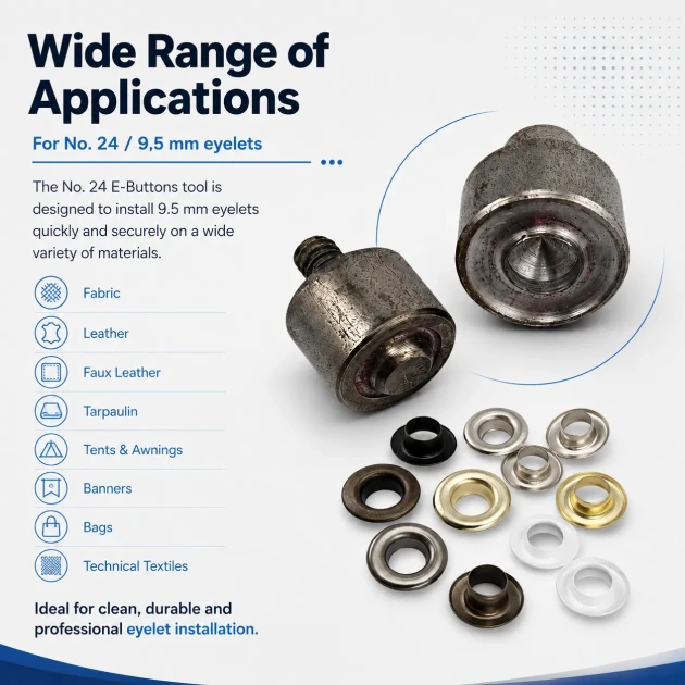 Eyelet Setting Die for 9.5 mm / 0.37 in Inner Diameter Eyelets, KLP0024, includes upper and lower molds for easy installation
