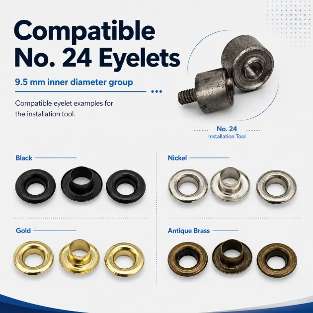 Eyelet Setting Die for 9.5 mm / 0.37 in Inner Diameter Eyelets, KLP0024, includes upper and lower molds for easy installation