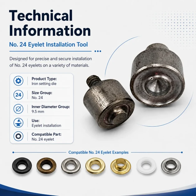 Eyelet Setting Die for 9.5 mm / 0.37 in Inner Diameter Eyelets, KLP0024, includes upper and lower molds for easy installation
