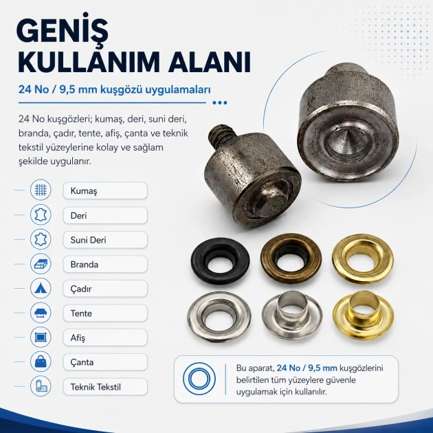 Eyelet Setting Die for 9.5 mm / 0.37 in Inner Diameter Eyelets, KLP0024, includes upper and lower molds for easy installation
