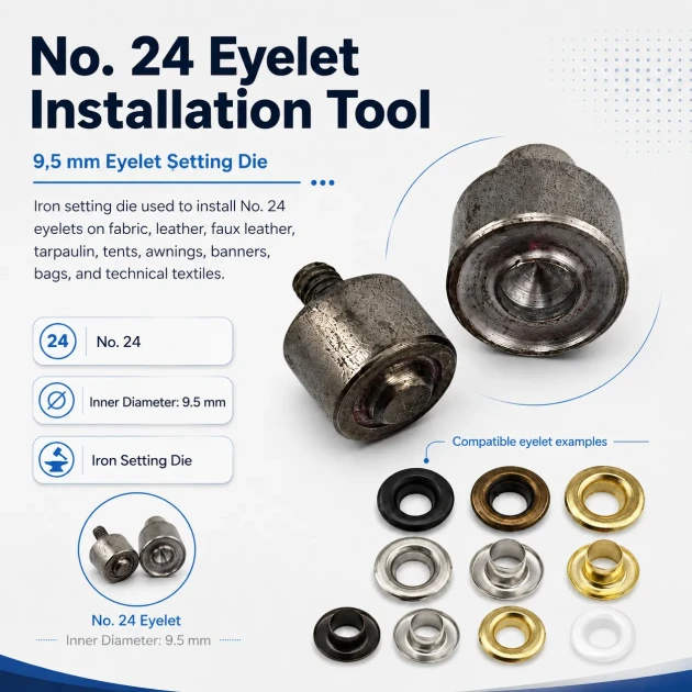 Eyelet Setting Die for 9.5 mm / 0.37 in Inner Diameter Eyelets, KLP0024, includes upper and lower molds for easy installation