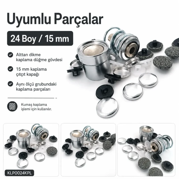 24L 15 mm 0.59 in Fabric Button Covering Die for Shank Buttons and Snap Caps, KLP0024KPL - Ideal tool for professional