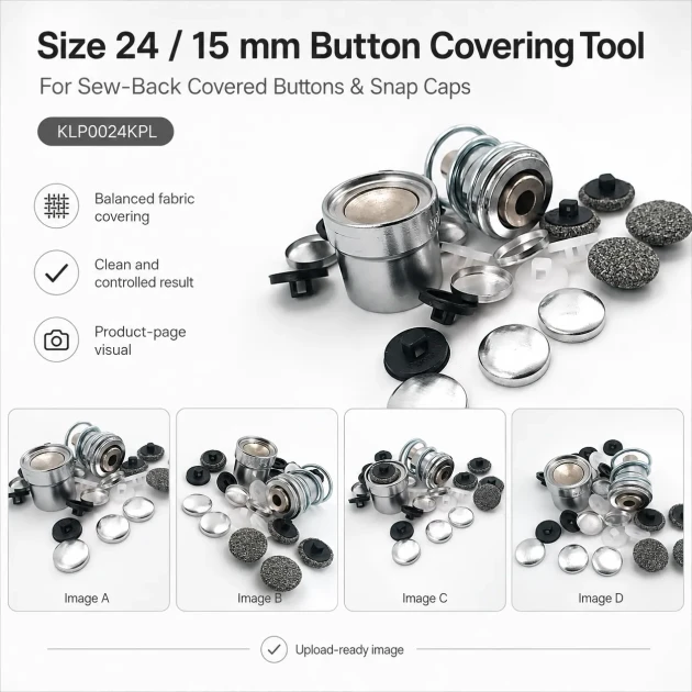 24L 15 mm 0.59 in Fabric Button Covering Die for Shank Buttons and Snap Caps, KLP0024KPL - Ideal tool for professional