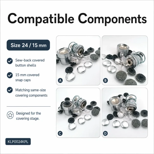 24L 15 mm 0.59 in Fabric Button Covering Die for Shank Buttons and Snap Caps, KLP0024KPL - Ideal tool for professional