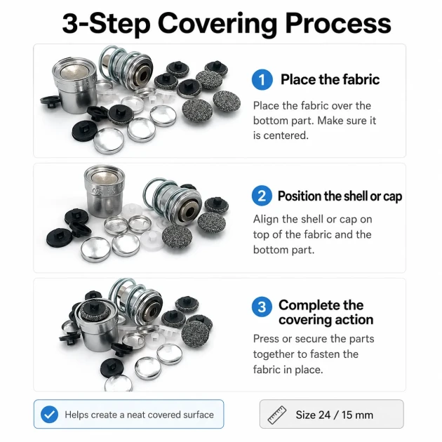 24L 15 mm 0.59 in Fabric Button Covering Die for Shank Buttons and Snap Caps, KLP0024KPL - Ideal tool for professional