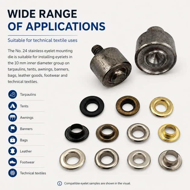 Eyelet Setting Die for 10 mm / 0.39 in Inner Diameter Stainless Steel Eyelets KLP0024P, ideal for tarpaulin, tent, and