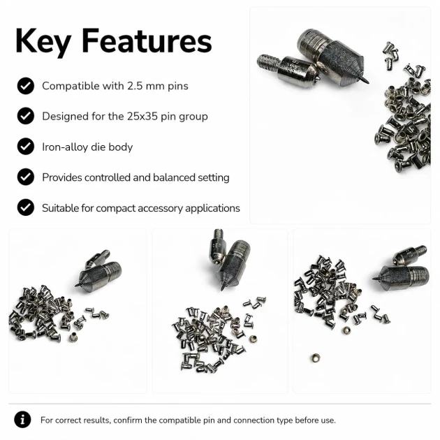 2.5 mm / 0.10 in Pin Setting Die for 25x35 Pins, High-grade iron alloy construction, Ergonomic design for comfortable use