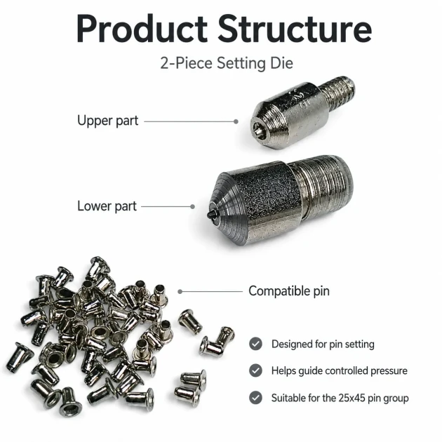 2.5 mm Pin Setting Die for 25x45 Pins, High-grade iron construction for leather crafting and industrial assembly