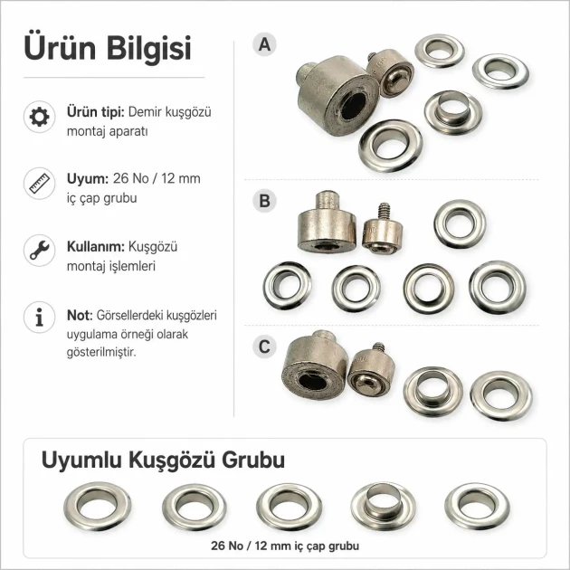 Eyelet Setting Die for 12 mm / 0.47 in Inner Diameter Eyelets KLP0026 made of durable metal for professional grommet
