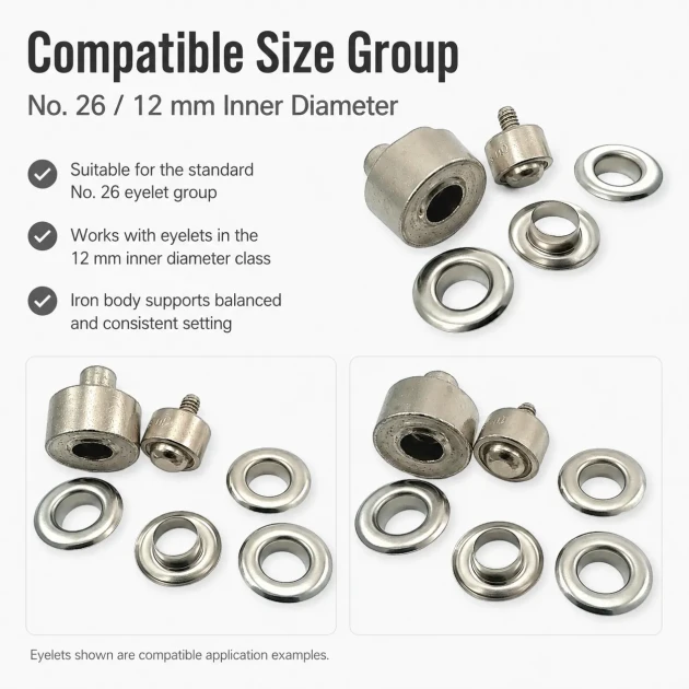 Eyelet Setting Die for 12 mm / 0.47 in Inner Diameter Eyelets KLP0026 made of durable metal for professional grommet