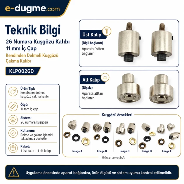 26 Kuşgözü Kalıbı Kendinden Delmeli 12 mm Kuşgözü Çakma Kalıbı KLP0026D