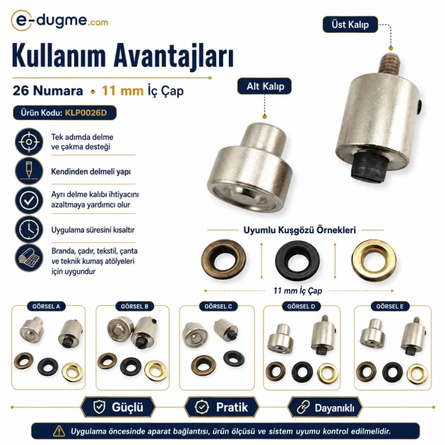 26 Kuşgözü Kalıbı Kendinden Delmeli 12 mm Kuşgözü Çakma Kalıbı KLP0026D