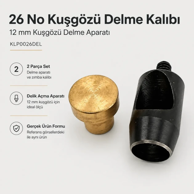 Eyelet Drilling Die 12 mm / 0.47 in KLP0026DEL for grommet installation on textiles, leather, and paper