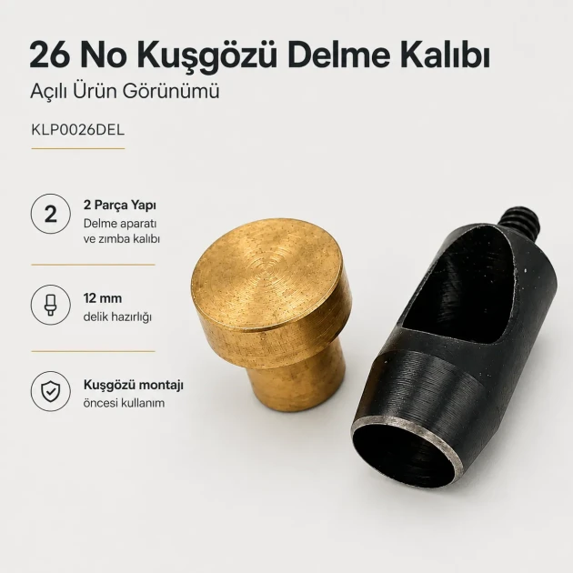 Eyelet Drilling Die 12 mm / 0.47 in KLP0026DEL for grommet installation on textiles, leather, and paper