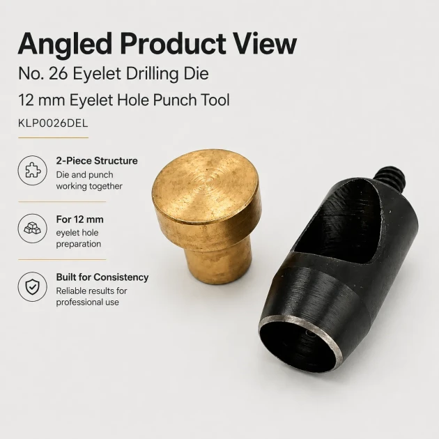 Eyelet Drilling Die 12 mm / 0.47 in KLP0026DEL for grommet installation on textiles, leather, and paper
