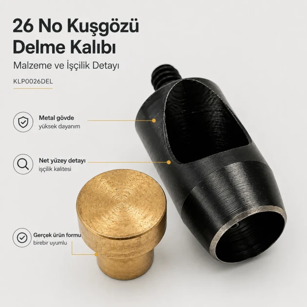 Eyelet Drilling Die 12 mm / 0.47 in KLP0026DEL for grommet installation on textiles, leather, and paper