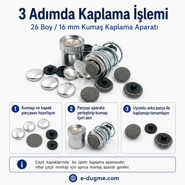 26L / 16 mm / 0.63 in Fabric Button Covering Die for Shank Buttons and Snap Caps KLP0026KPL - Precision tool for