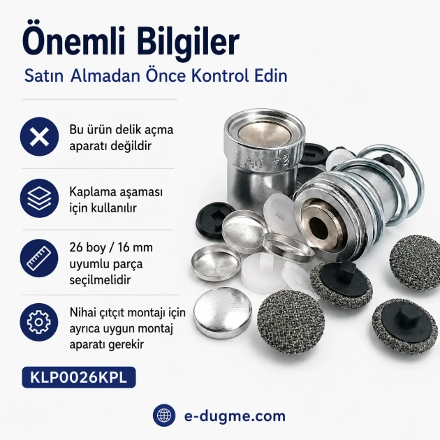26L / 16 mm / 0.63 in Fabric Button Covering Die for Shank Buttons and Snap Caps KLP0026KPL - Precision tool for