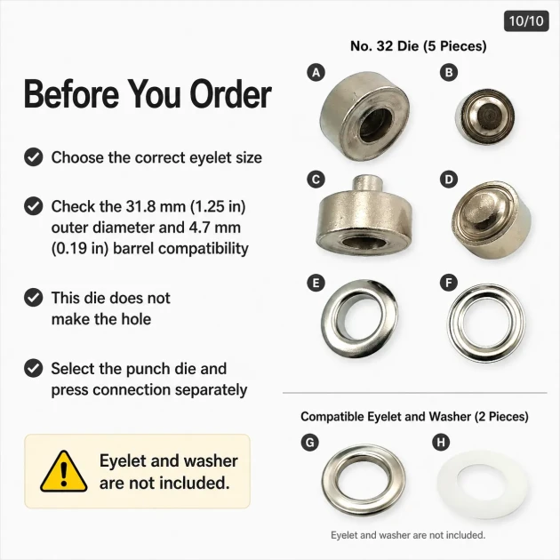 21 mm Flat Brass Eyelet Setting Die for 17 mm Inner Diameter Eyelets, Ideal for Tarpaulin, Tent and Technical Textiles