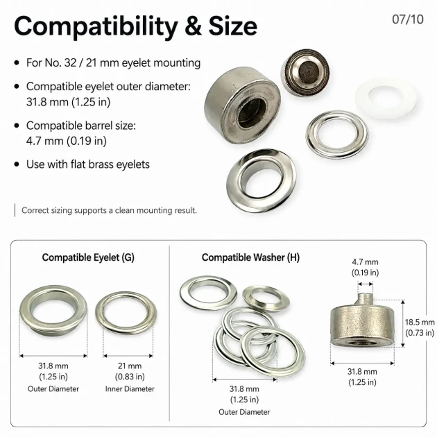 21 mm Flat Brass Eyelet Setting Die for 17 mm Inner Diameter Eyelets, Ideal for Tarpaulin, Tent and Technical Textiles