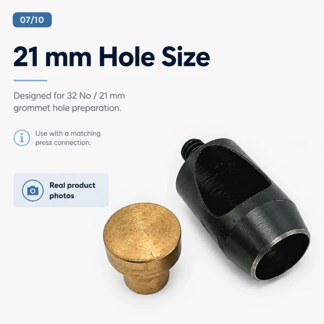 32 No Kuşgözü Delme Kalıbı - 21 mm Kuşgözü Delik Açma Aparatı, branda, çanta ve teknik tekstil uygulamaları için ideal delik