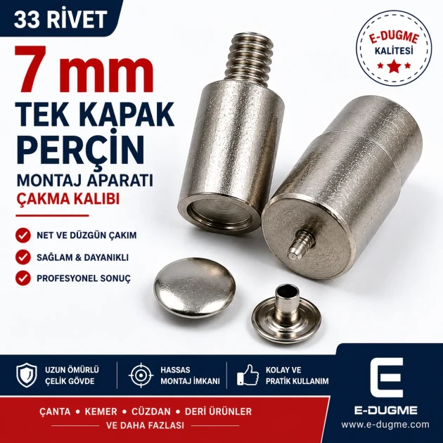 33.5 Double Cap Rivet Setting Tool 9 mm (0.35") for Hand Press and Hand Hammer Use