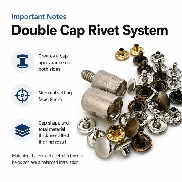 33.5 Double Cap Rivet Setting Die for 9.5 mm / 0.37 in Cap Rivets - Metal Tool for Secure Installation in Bags and Textile