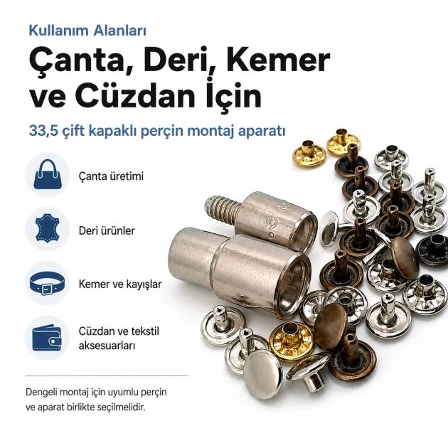 33.5 Double Cap Rivet Setting Die for 9.5 mm / 0.37 in Cap Rivets - Metal Tool for Secure Installation in Bags and Textile