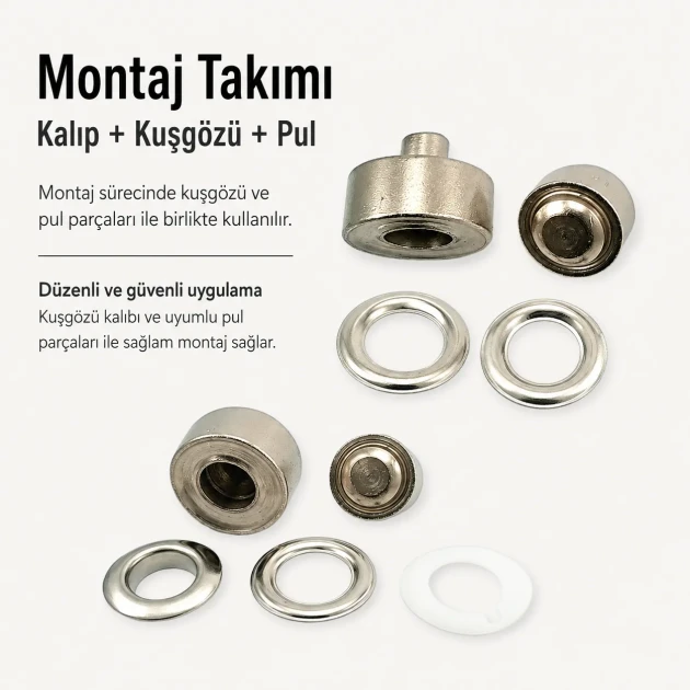 34 No Kuşgözü Kalıbı - 28 mm Kuşgözü Çakma Aparatı, metal malzeme ile deri, kumaş ve branda gibi malzemelerde kuşgözü