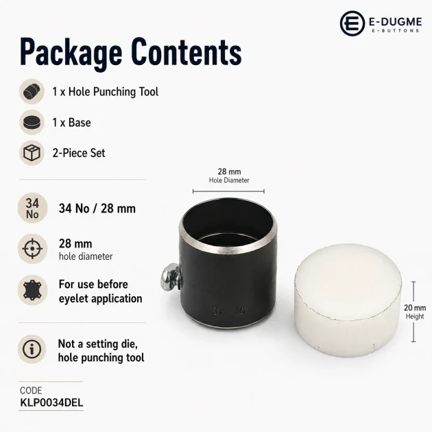 Eyelet Drilling Die 28 mm / 1.10 in KLP0034DEL for precise grommet mounting in textile products, bags, and shoes
