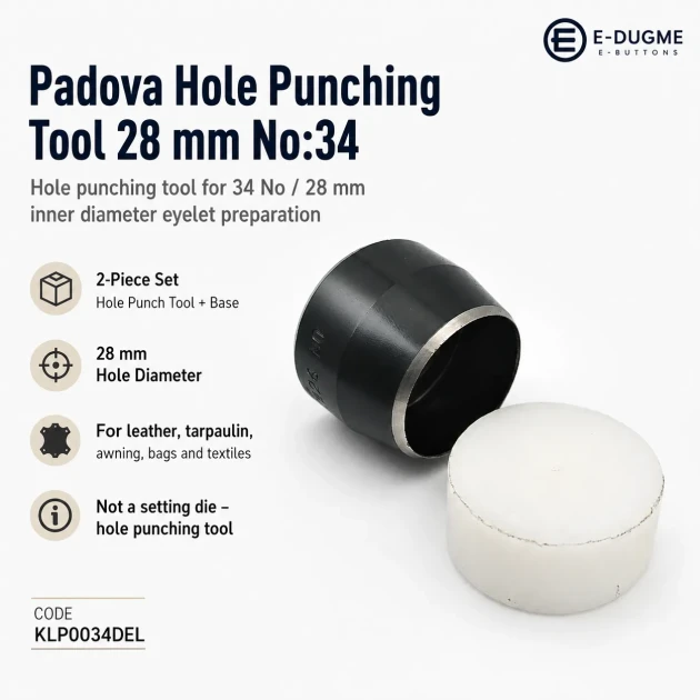 Eyelet Drilling Die 28 mm / 1.10 in KLP0034DEL for precise grommet mounting in textile products, bags, and shoes
