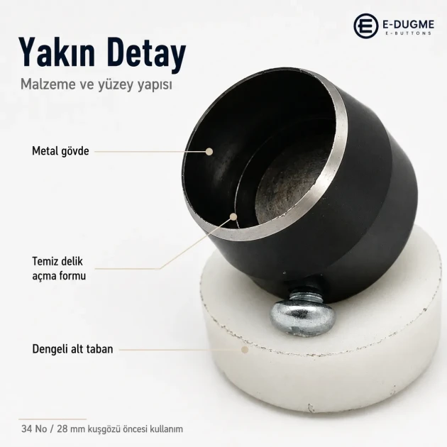 Eyelet Drilling Die 28 mm / 1.10 in KLP0034DEL for precise grommet mounting in textile products, bags, and shoes