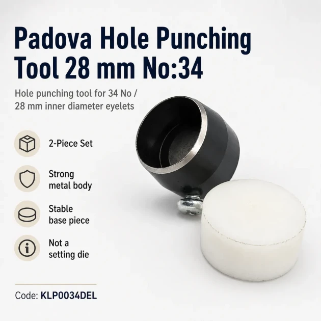 Eyelet Drilling Die 28 mm / 1.10 in KLP0034DEL for precise grommet mounting in textile products, bags, and shoes