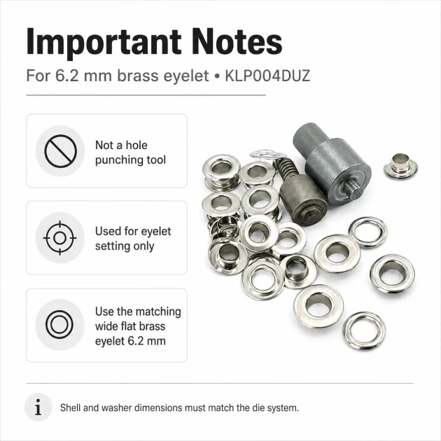 Wide Flat Brass Eyelet Setting Die for 6.2 mm / 0.24 in Eyelets, suitable for grommet applications with dimensions 13 mm /