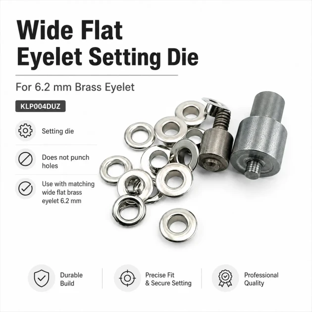 Wide Flat Brass Eyelet Setting Die for 6.2 mm / 0.24 in Eyelets, suitable for grommet applications with dimensions 13 mm /