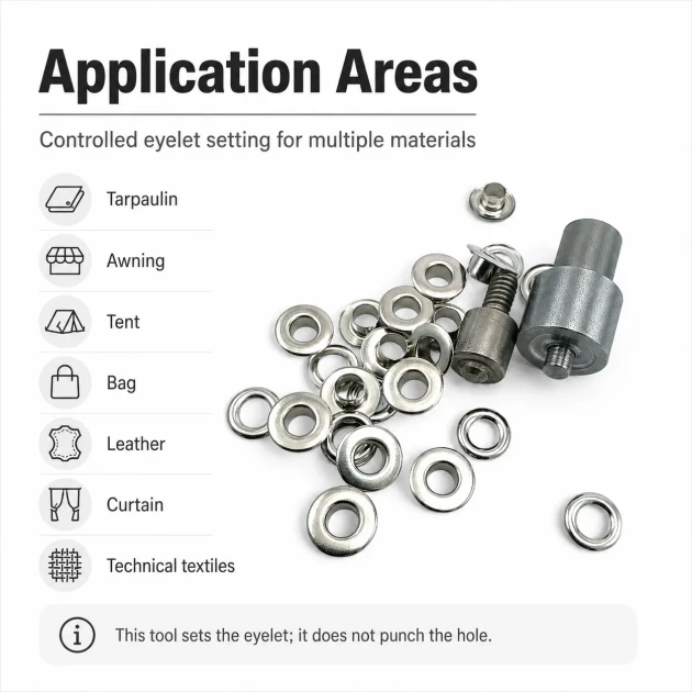Wide Flat Brass Eyelet Setting Die for 6.2 mm / 0.24 in Eyelets, suitable for grommet applications with dimensions 13 mm /