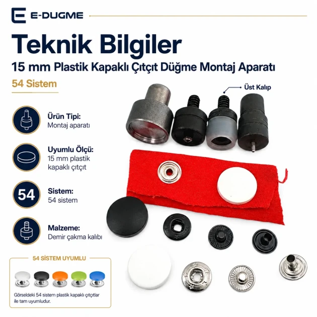 Snap Button Setting Die for 17 mm / 0.67 in Plastic Cap 54 System Snap Buttons, ideal for fabric and leather applications