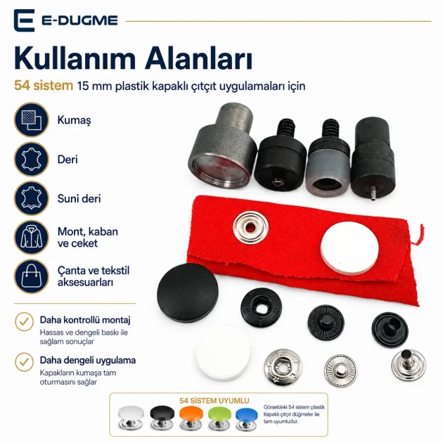 Snap Button Setting Die for 17 mm / 0.67 in Plastic Cap 54 System Snap Buttons, ideal for fabric and leather applications