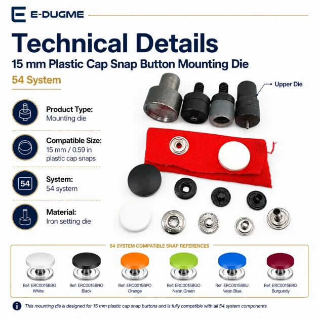 Snap Button Setting Die for 17 mm / 0.67 in Plastic Cap 54 System Snap Buttons, ideal for fabric and leather applications