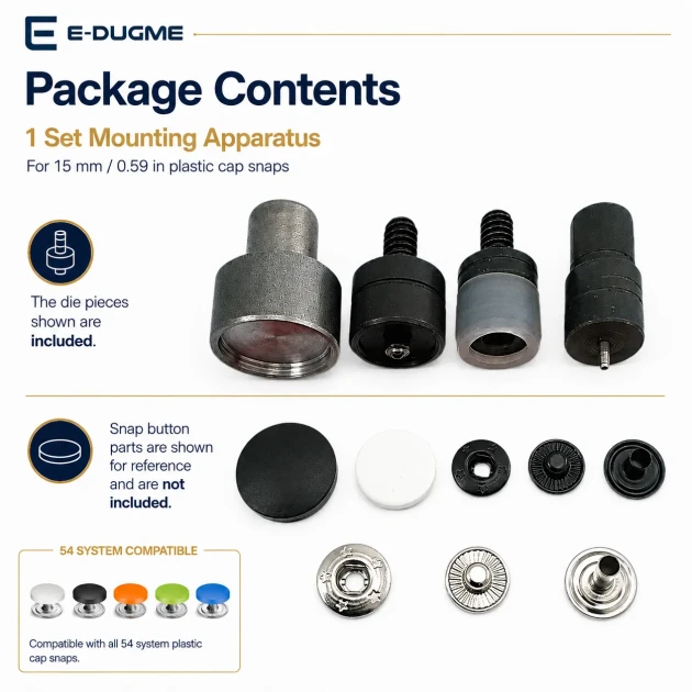 Snap Button Setting Die for 17 mm / 0.67 in Plastic Cap 54 System Snap Buttons, ideal for fabric and leather applications
