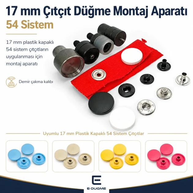 Snap Button Setting Die for 17 mm / 0.67 in Plastic Cap 54 System Snap Buttons, durable metal construction for reliable