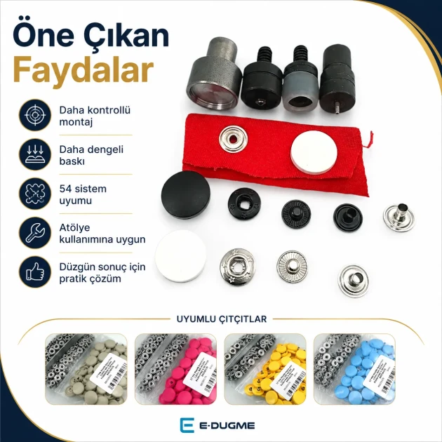 Snap Button Setting Die for 17 mm / 0.67 in Plastic Cap 54 System Snap Buttons, durable metal construction for reliable
