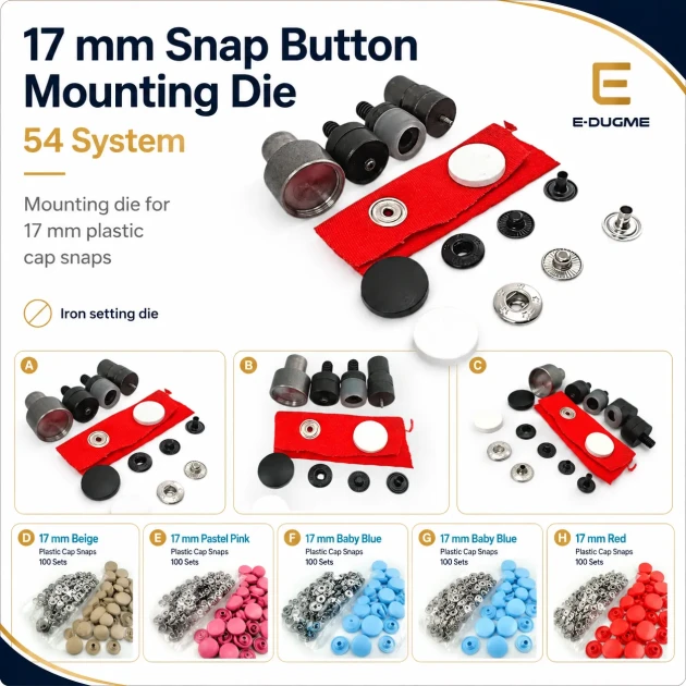 Snap Button Setting Die for 17 mm / 0.67 in Plastic Cap 54 System Snap Buttons, durable metal construction for reliable