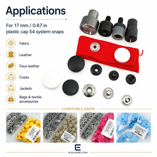 Snap Button Setting Die for 17 mm / 0.67 in Plastic Cap 54 System Snap Buttons, durable metal construction for reliable