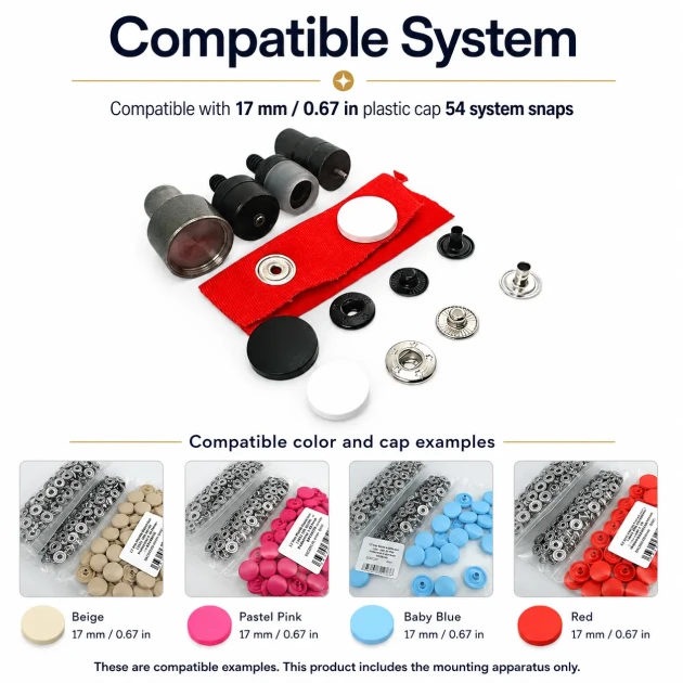 Snap Button Setting Die for 17 mm / 0.67 in Plastic Cap 54 System Snap Buttons, durable metal construction for reliable