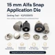 15 mm Alpha Snap Button Application Die Setting Tool for large snap button installation, compatible with hand press and