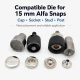 15 mm Alpha Snap Button Application Die Setting Tool for large snap button installation, compatible with hand press and