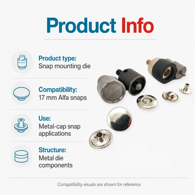 17 mm Alpha Snap Button Setting Die for Metal Cap Snap Fasteners - KLP0055K17