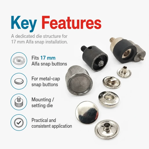 17 mm Alpha Snap Button Setting Die for Metal Cap Snap Fasteners - KLP0055K17