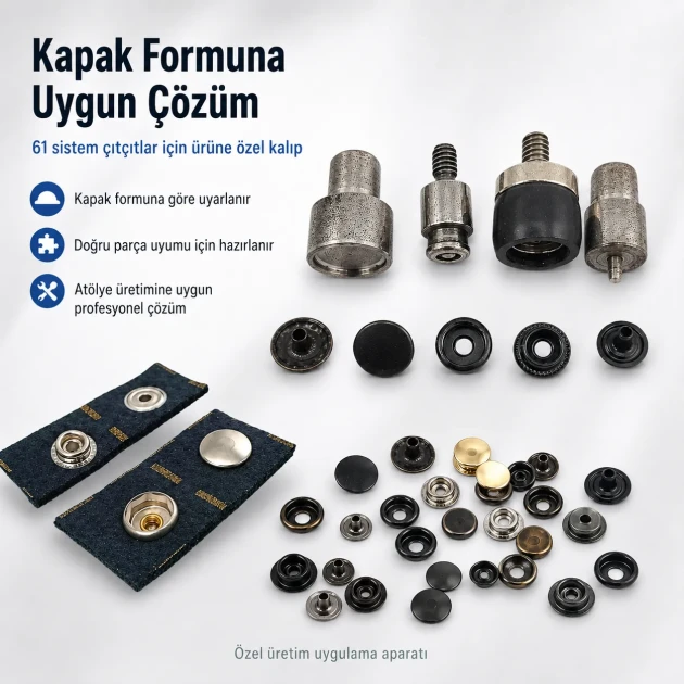 Custom 61 System Snap Button Setting Die for Product-Specific Production, includes upper and lower molds for precise